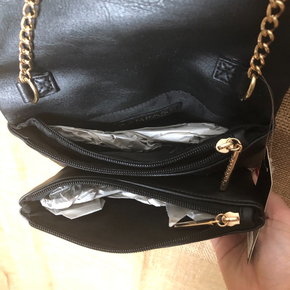 Rampage NEW Purse Black Flowers Gold Chain $58 - Picture 6 of 6